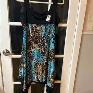 326.     Leopard Print Dress with Blue Accents